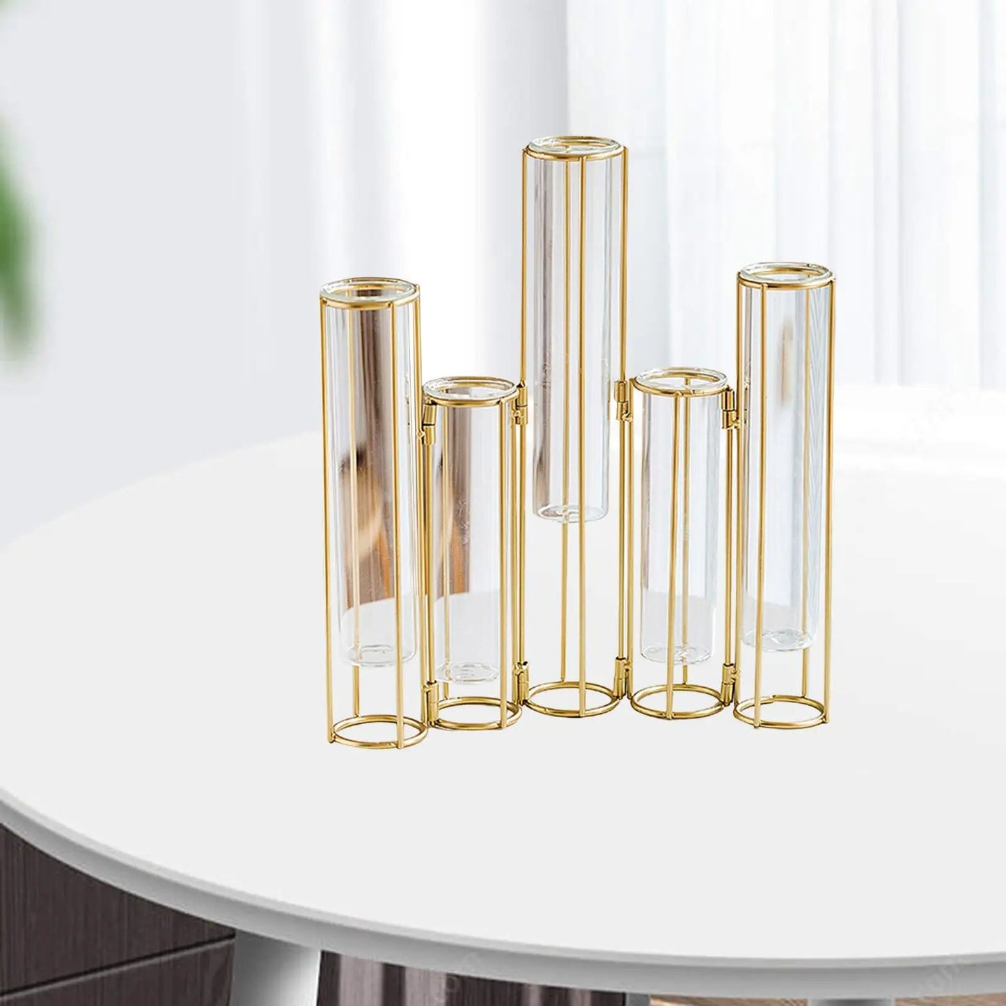 Hinged Flower Vase Test Tube Vase with Metal Stand Rack Terrarium Vase Glass Vase for Wedding Desktop Kitchen Table Centerpiece