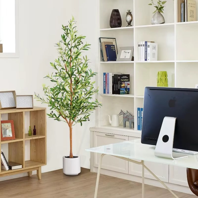 Olive Trees Artificial Indoor,Faux Olive Tree with White Planter, Faux Potted Silk Olive Tree Plants