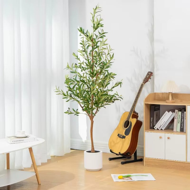Olive Trees Artificial Indoor,Faux Olive Tree with White Planter, Faux Potted Silk Olive Tree Plants