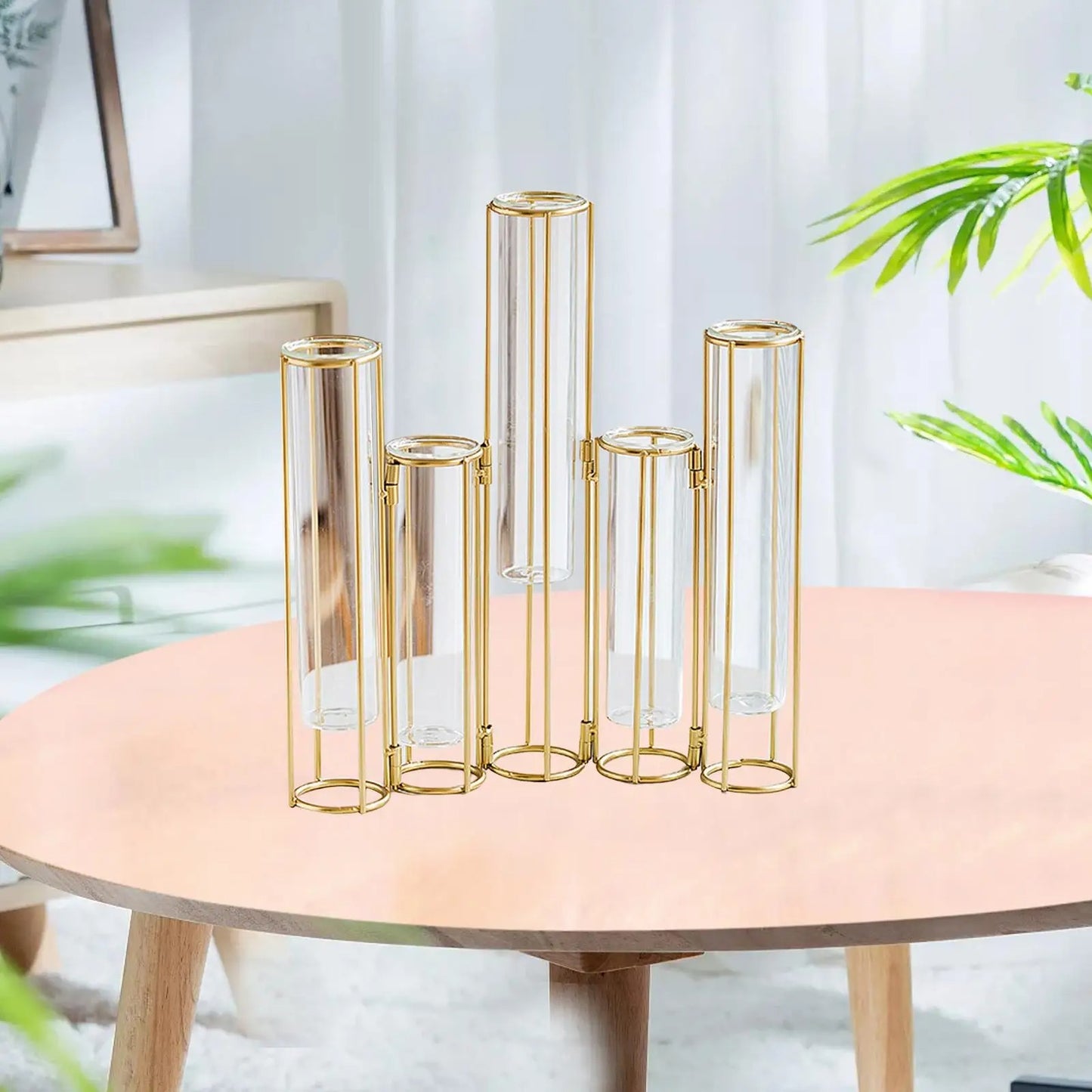 Hinged Flower Vase Test Tube Vase with Metal Stand Rack Terrarium Vase Glass Vase for Wedding Desktop Kitchen Table Centerpiece