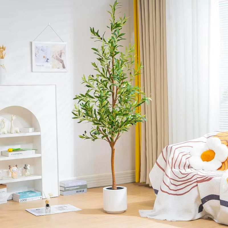 Olive Trees Artificial Indoor,Faux Olive Tree with White Planter, Faux Potted Silk Olive Tree Plants