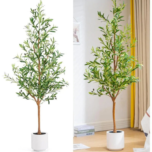 Olive Trees Artificial Indoor,Faux Olive Tree with White Planter, Faux Potted Silk Olive Tree Plants