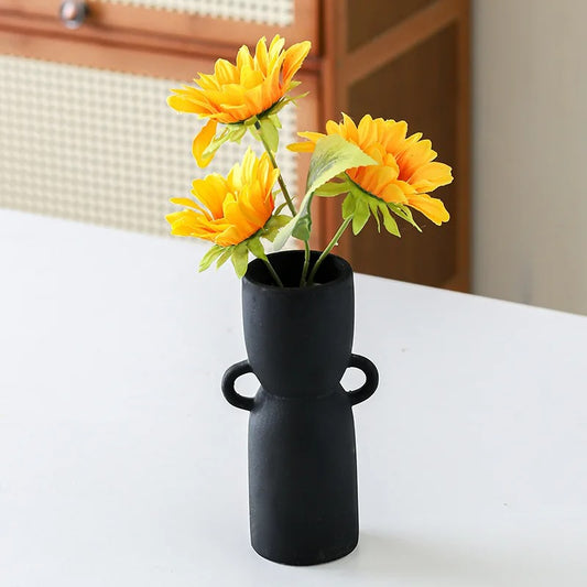 Superior Sense of Ceramic Vase Light Luxury Retro Double Ear Flower Arrangement Hydroponic Vase Home Decoration Crafts Ornaments