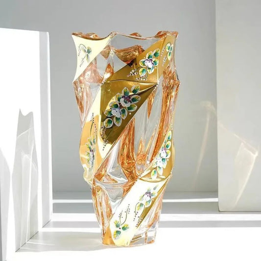 Crystal Glass Vase Gold Painted Enamel European Style Decoration Housewarming Gift