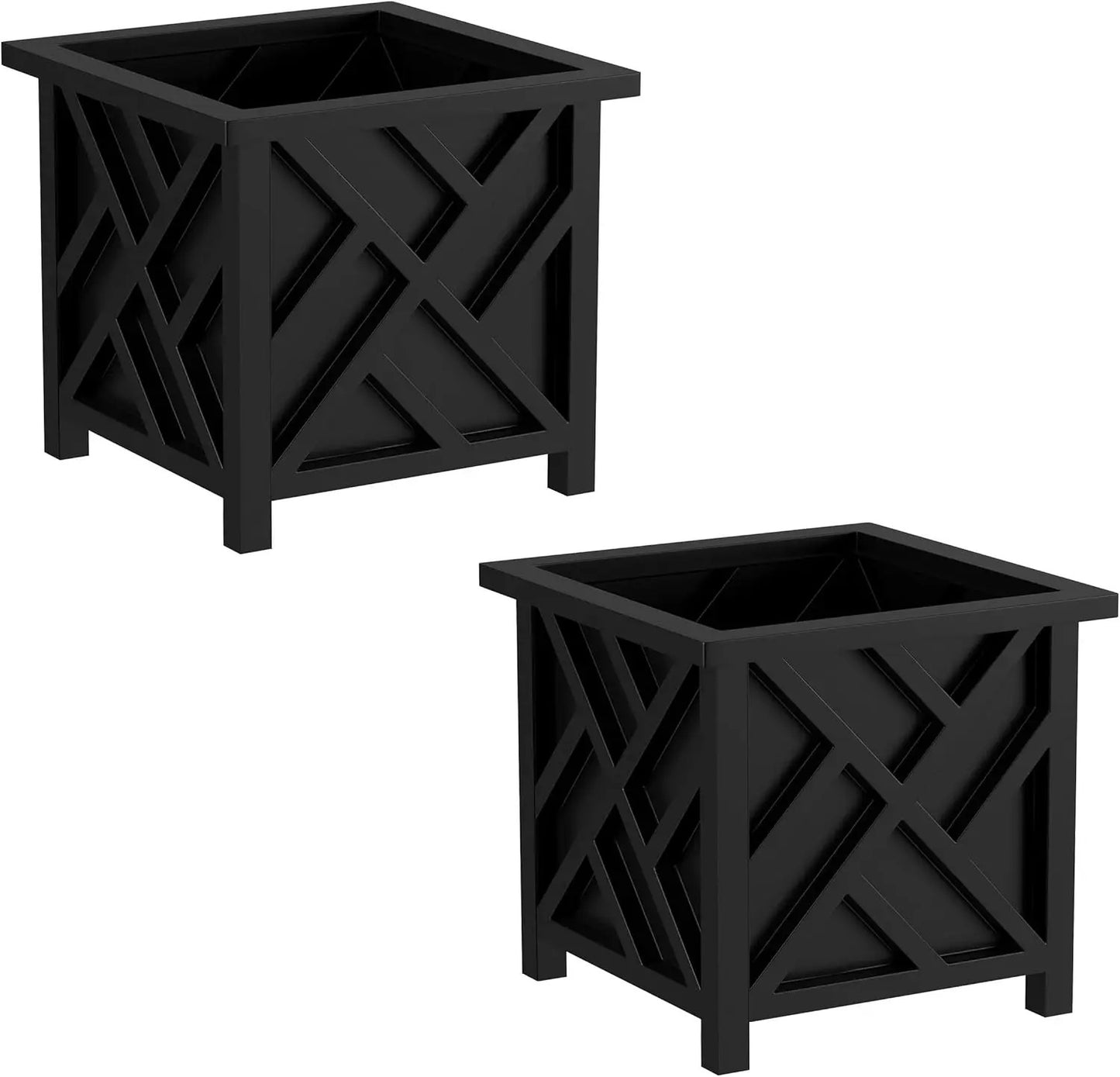 Lattice Design Planter Box 2-Pack – 14.75-Inch Decorative Outdoor Flower or Plant Pots – Front Porch, Patio, and Garden Decor by