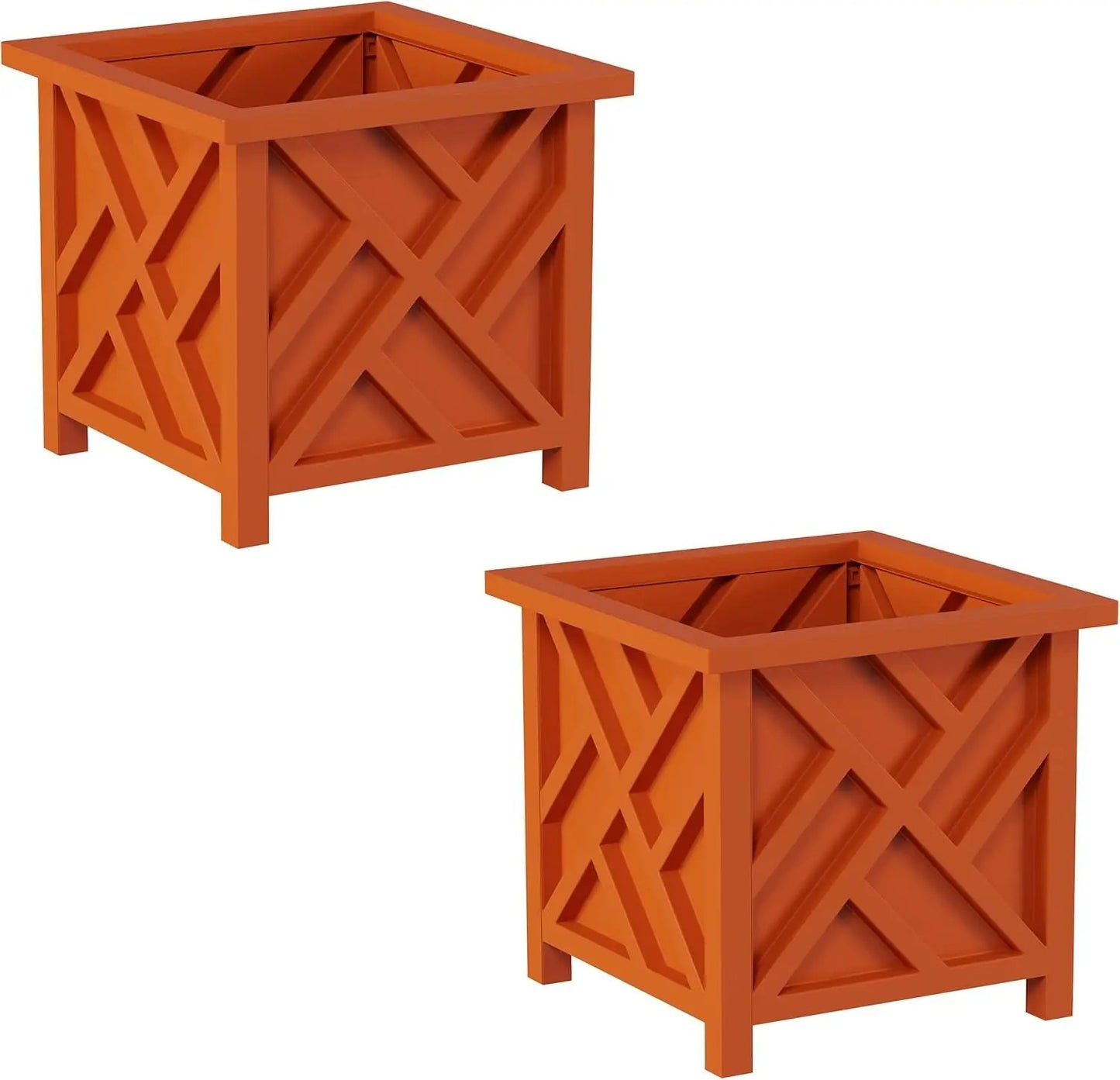 Lattice Design Planter Box 2-Pack – 14.75-Inch Decorative Outdoor Flower or Plant Pots – Front Porch, Patio, and Garden Decor by