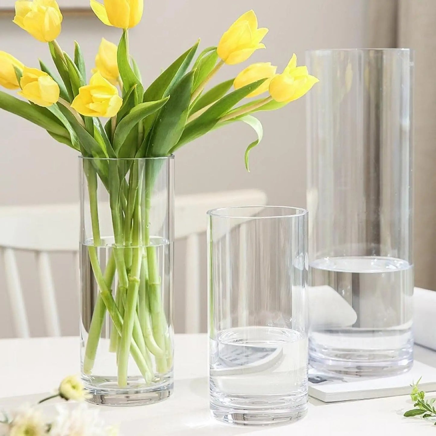 Acrylic Cylinder Flower Vase Floral Arrangements Floor Organizer Storage Tall Vase Modern Clear for Desk Living Room Office