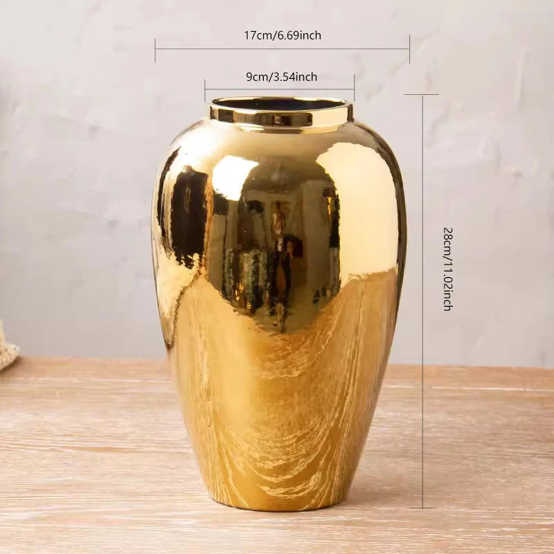 Golden Vase Light Luxury Ceramic Vase Decoration Living Room Dry Flowers Creative TV Cabinet Table Decoration